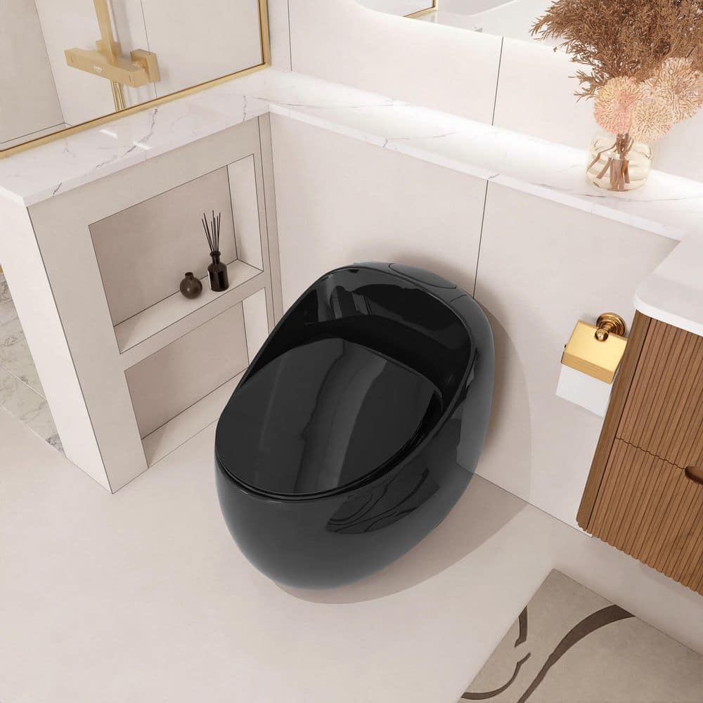  1-Piece 1.28 GPF Single Flush Egg Shape Toilet In Glossy Black