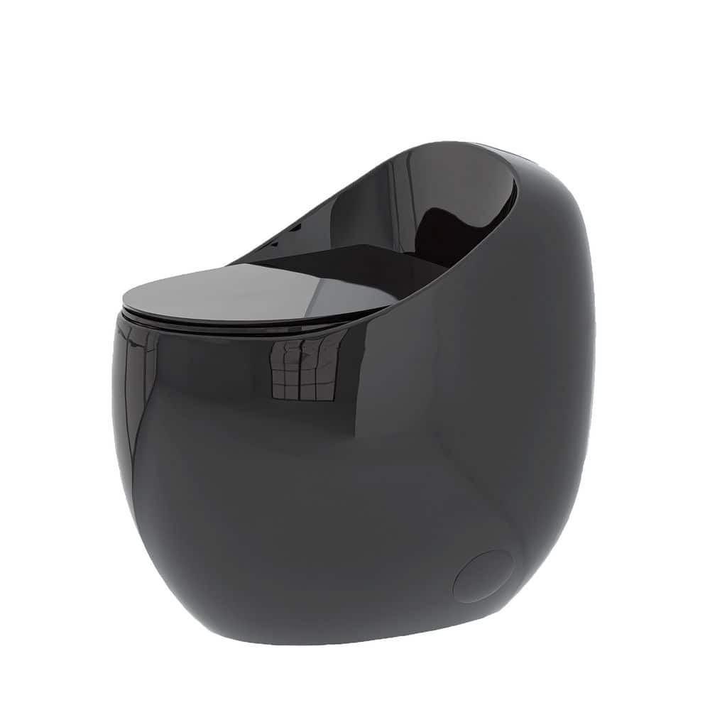  1-Piece 1.28 GPF Single Flush Egg Shape Toilet In Glossy Black