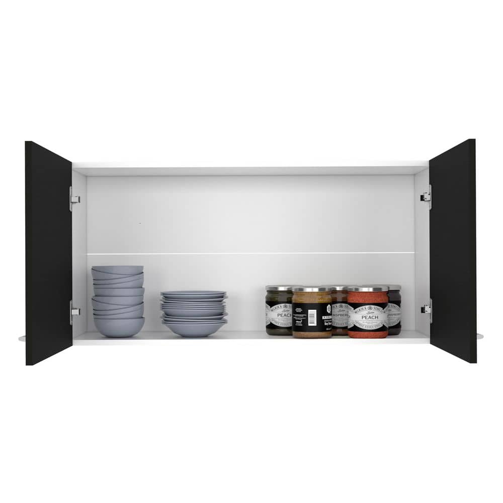  Napoles Wall Cabinet, Two Shelves, Double Door-Black