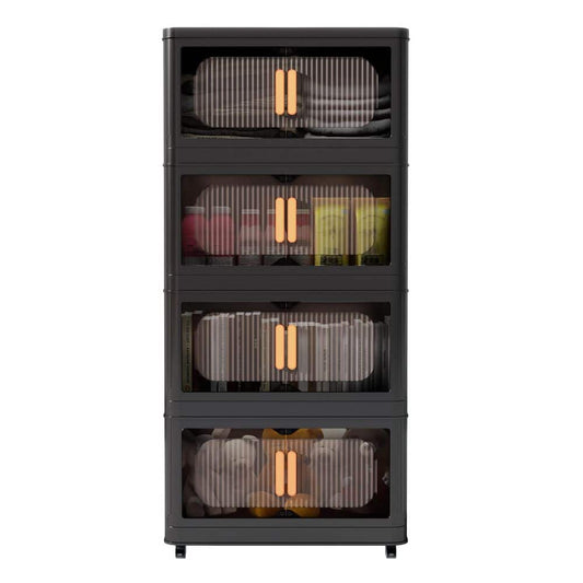  4-Tier Plastic Storage Cabinet: 20 In. Side Wide, Wheelsand Magnetic Door In Black