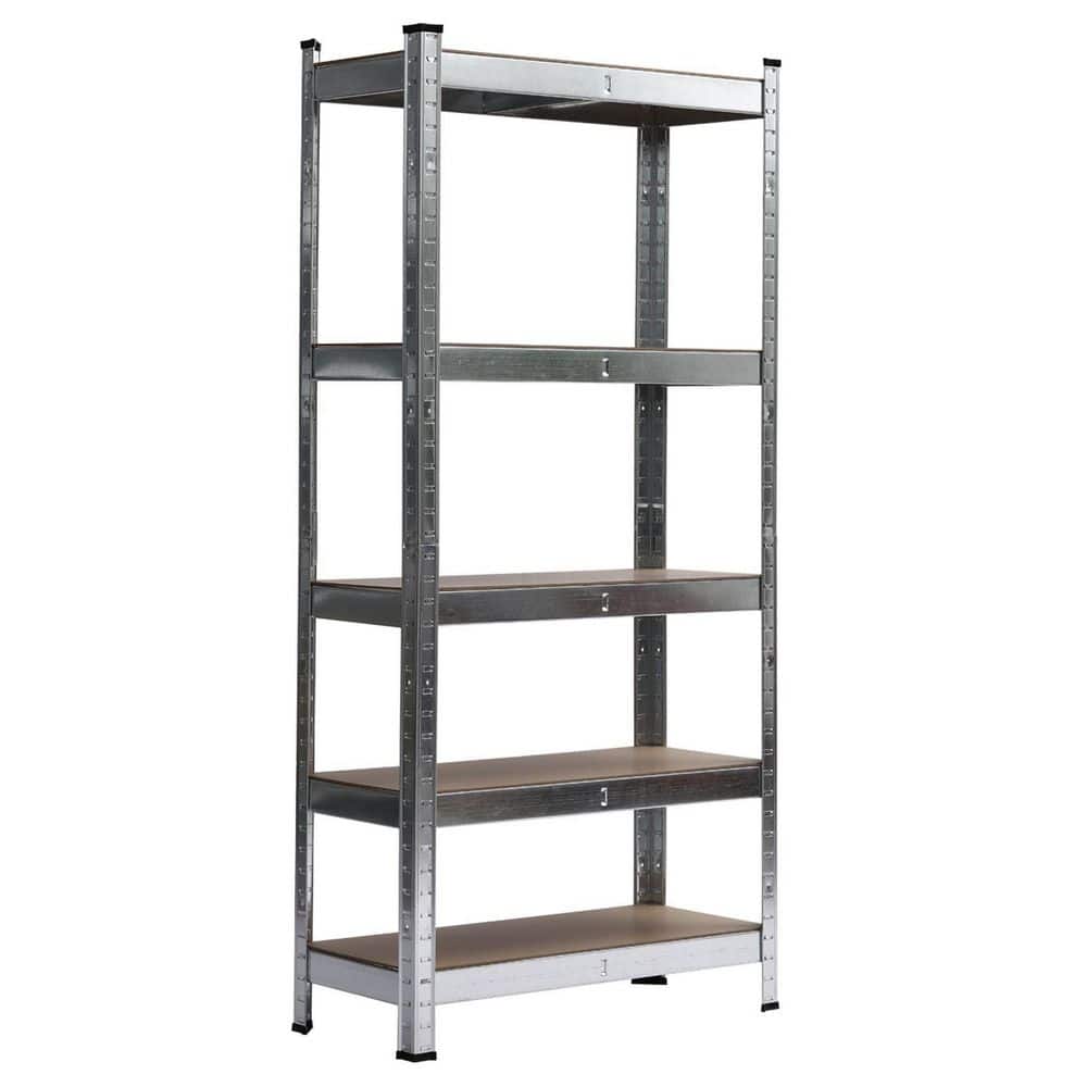  5-Tier Galvanized Metal Storage Rack: Heavy Duty, Adjustable Shelves In Black