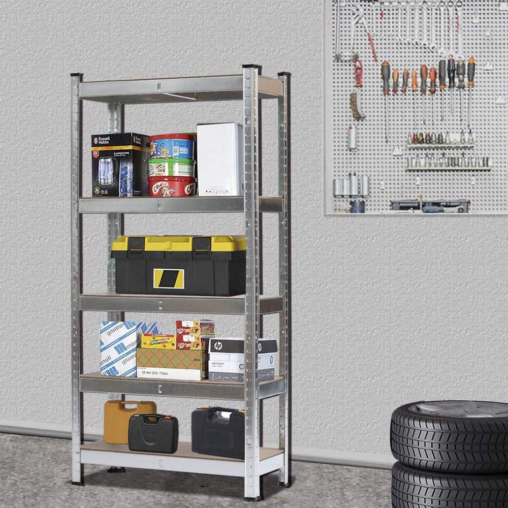  5-Tier Galvanized Metal Storage Rack: Heavy Duty, Adjustable Shelves In Black