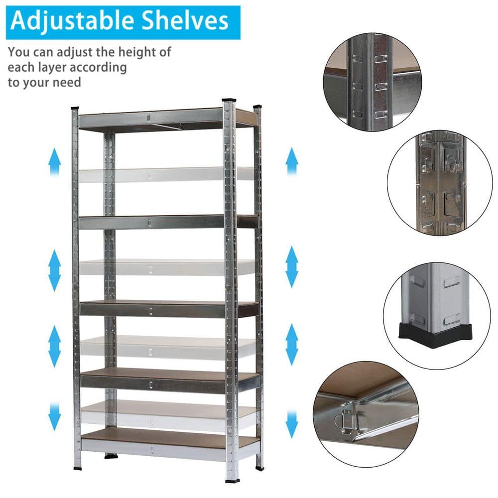  5-Tier Galvanized Metal Storage Rack: Heavy Duty, Adjustable Shelves In Black