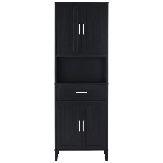  70.9in.H Freestanding Tall Bathroom Cabinet With 1 Drawer, 4 Soft-Close Doors, 2 Adjustable Shelves In Black