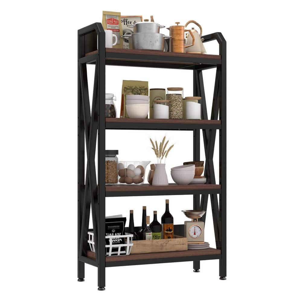  55 In. 4-Level Metal And Wooden Bakers Rack-Kitchen Storage Shelves For Garage, Pantry And More In Black