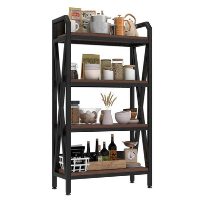  55 In. 4-Level Metal And Wooden Bakers Rack-Kitchen Storage Shelves For Garage, Pantry And More In Black