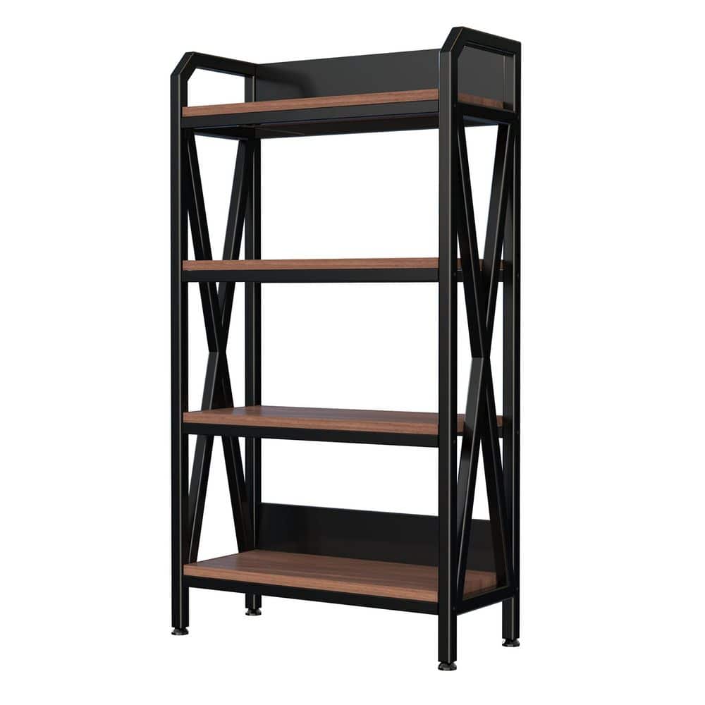  55 In. 4-Level Metal And Wooden Bakers Rack-Kitchen Storage Shelves For Garage, Pantry And More In Black