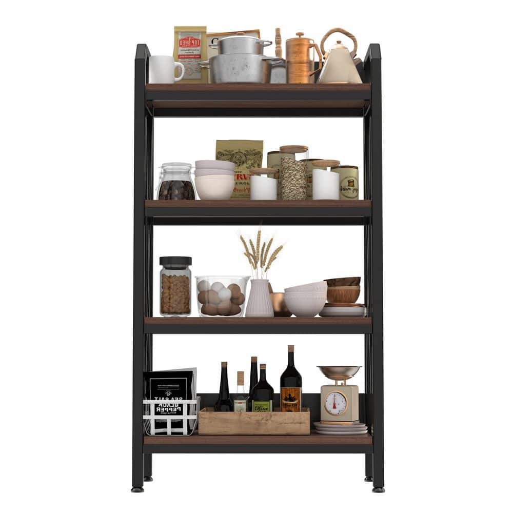  55 In. 4-Level Metal And Wooden Bakers Rack-Kitchen Storage Shelves For Garage, Pantry And More In Black
