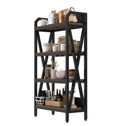  55 In. 4-Level Metal And Wooden Bakers Rack-Kitchen Storage Shelves For Garage, Pantry And More In Black