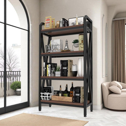  55 In. 4-Level Metal And Wooden Bakers Rack-Kitchen Storage Shelves For Garage, Pantry And More In Black