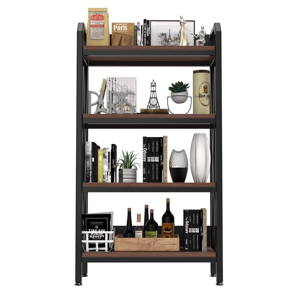  55 In. 4-Level Metal And Wooden Bakers Rack-Kitchen Storage Shelves For Garage, Pantry And More In Black
