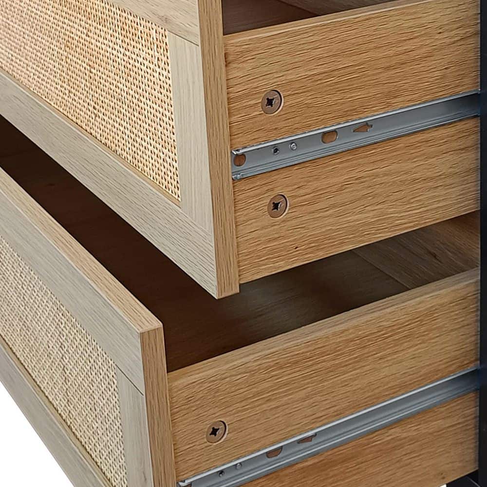  59.06 In. 6-Drawers Rattan Storage Cabinet Rattan Drawer, For Bedroom, Living Room, Black