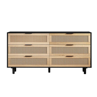  59.06 In. 6-Drawers Rattan Storage Cabinet Rattan Drawer, For Bedroom, Living Room, Black