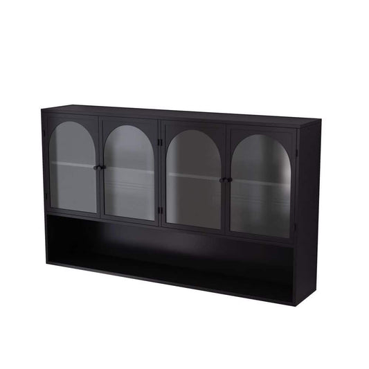  47.25 In. 4-door Glass Wall Cabinet Storage, Wall-mounted, Suitable For Kitchen, Living Room, Bathroom(Black)