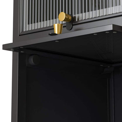  Modern Black 4-Tier Glass Door Cabinet With 5-Tier Storage, For Entryway, Living Room, Bathroom, Dining Room