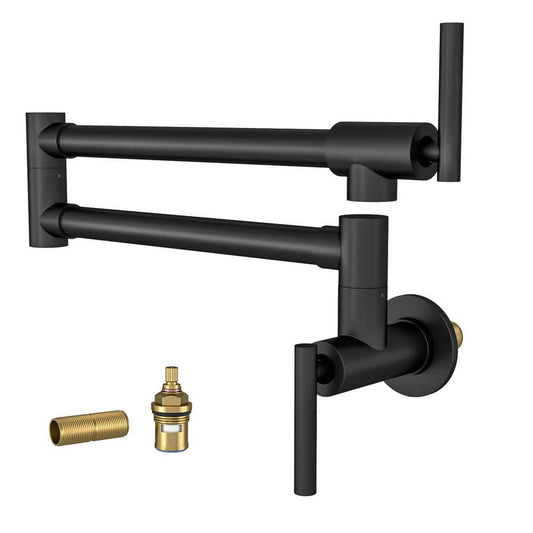  Pot Filler Faucet-Wall Mount Kitchen Sink Faucet Folding Stretchable With Single Hole 2-Handles, Black