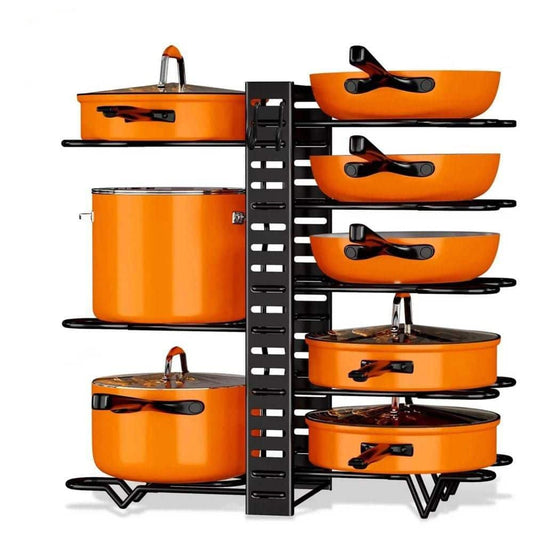  8-Tier Upgraded Pot Organizer Standing Pot Rack : Stores Pots, Pans & Lids, Ideal For Kitchen Cabinets In Black