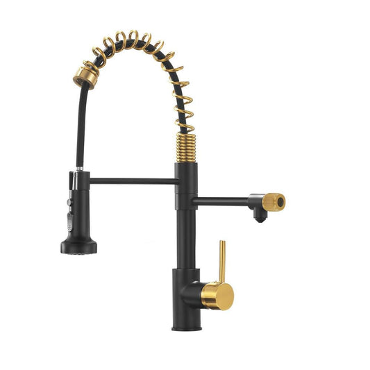  Single-Handle Pull Down Sprayer Kitchen Faucet In Black, Brushed Gold Drinking Water Faucet 3 In 1 Commercial Style