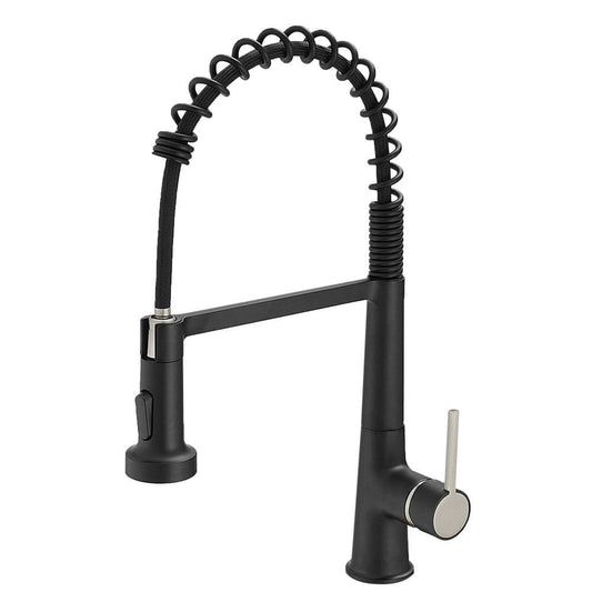  Faucet For Kitchen Sink, Black Kitchen Faucet With Pull Down Sprayer, Modern Commercial Spring Pull-Out Sink Faucet