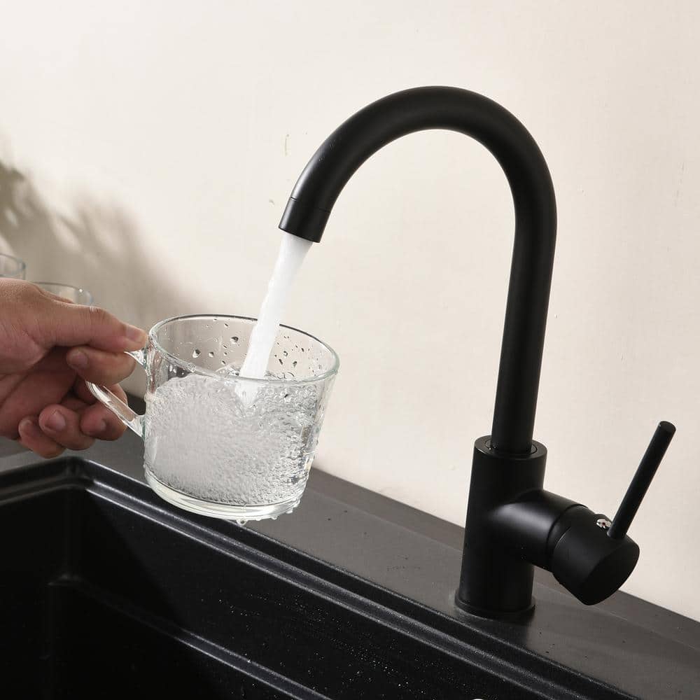  Matte Black Kitchen Faucet Single Handle Stainless Steel, Commercial Single Hole Kitchen Sink Faucet