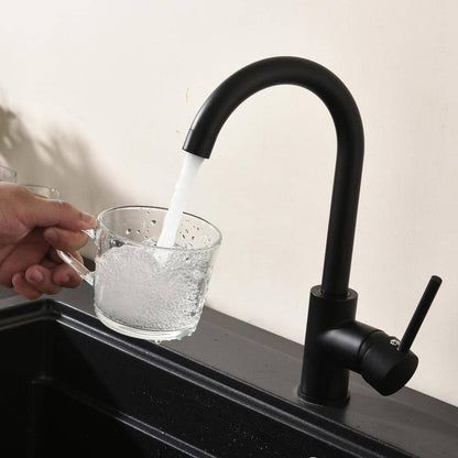  Matte Black Kitchen Faucet Single Handle Stainless Steel, Commercial Single Hole Kitchen Sink Faucet