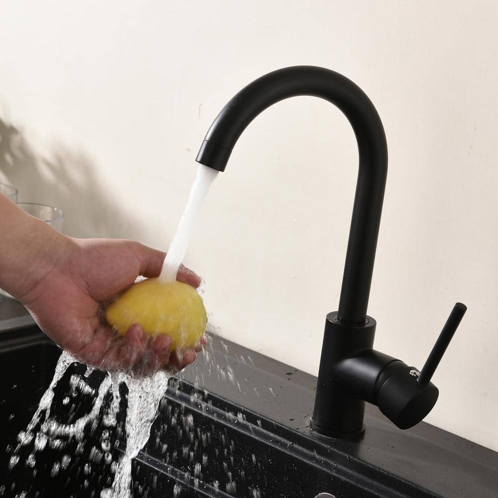  Matte Black Kitchen Faucet Single Handle Stainless Steel, Commercial Single Hole Kitchen Sink Faucet