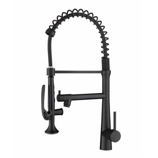  21.4 In. Single Handle Pull Down Sprayer Kitchen Faucet 360° Spout Swivel In Black
