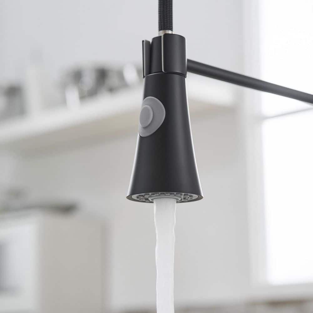  15.2 In 360° Spout Swivel Black Kitchen Faucet With Pull Out Sprayer, Single Handle Lever Kitchen Sink Faucet