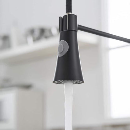  15.2 In 360° Spout Swivel Black Kitchen Faucet With Pull Out Sprayer, Single Handle Lever Kitchen Sink Faucet