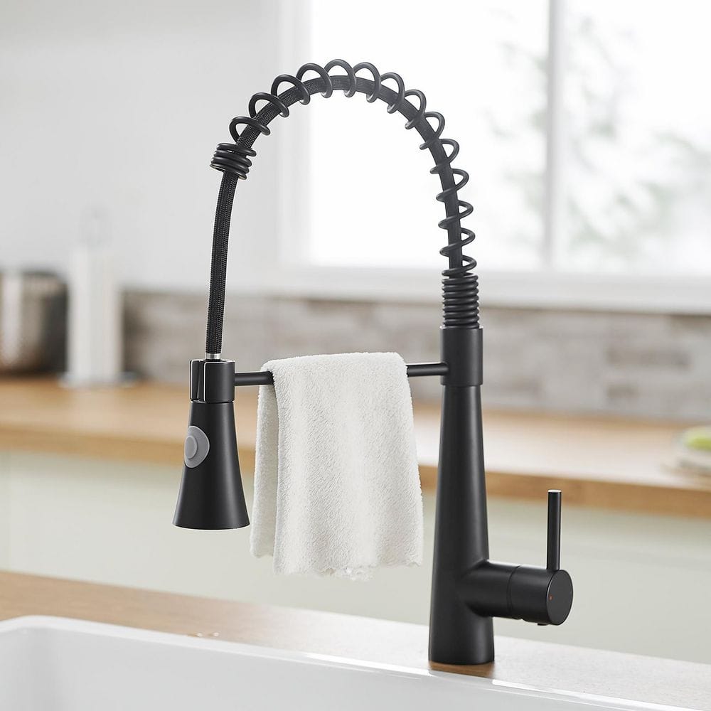  15.2 In 360° Spout Swivel Black Kitchen Faucet With Pull Out Sprayer, Single Handle Lever Kitchen Sink Faucet