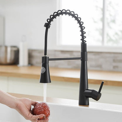  15.2 In 360° Spout Swivel Black Kitchen Faucet With Pull Out Sprayer, Single Handle Lever Kitchen Sink Faucet