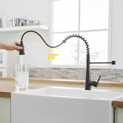  15.2 In 360° Spout Swivel Black Kitchen Faucet With Pull Out Sprayer, Single Handle Lever Kitchen Sink Faucet