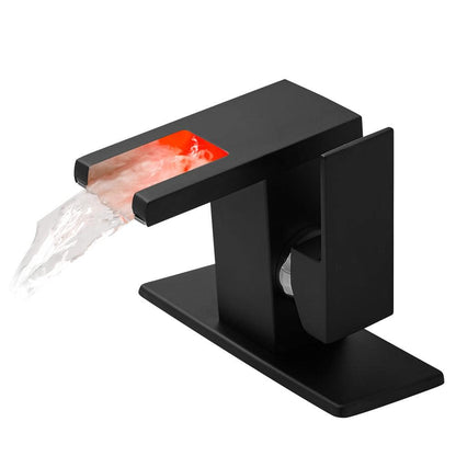  Bathroom Sink Faucet LED Light 3 Colors Changing Waterfall Glass Spout Hot Cold Water Mixer Single Handle