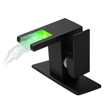  Bathroom Sink Faucet LED Light 3 Colors Changing Waterfall Glass Spout Hot Cold Water Mixer Single Handle