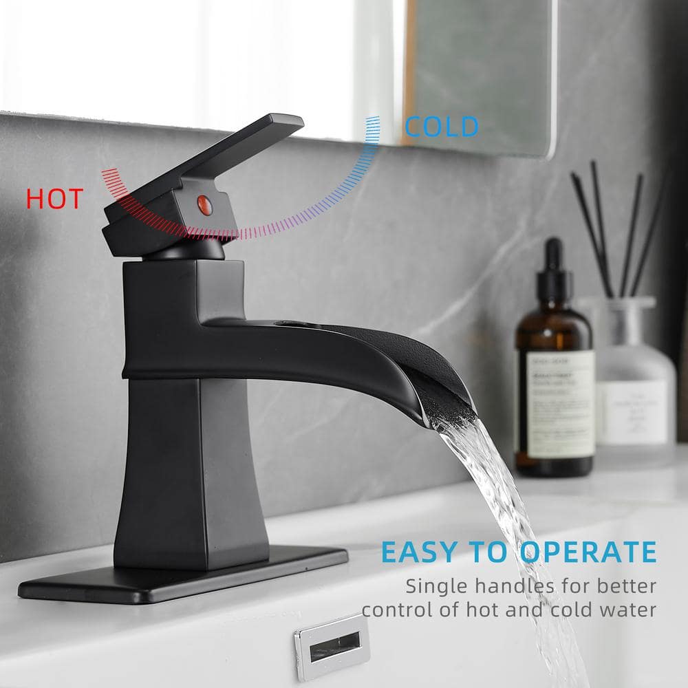  Single Handle Waterfall Vessel Sink Faucet With Drain Kit Included In Black