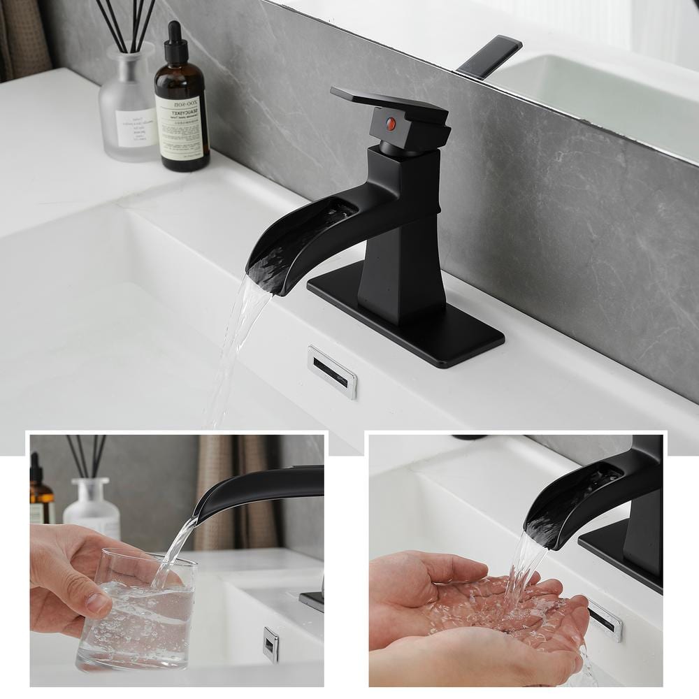  Single Handle Waterfall Vessel Sink Faucet With Drain Kit Included In Black
