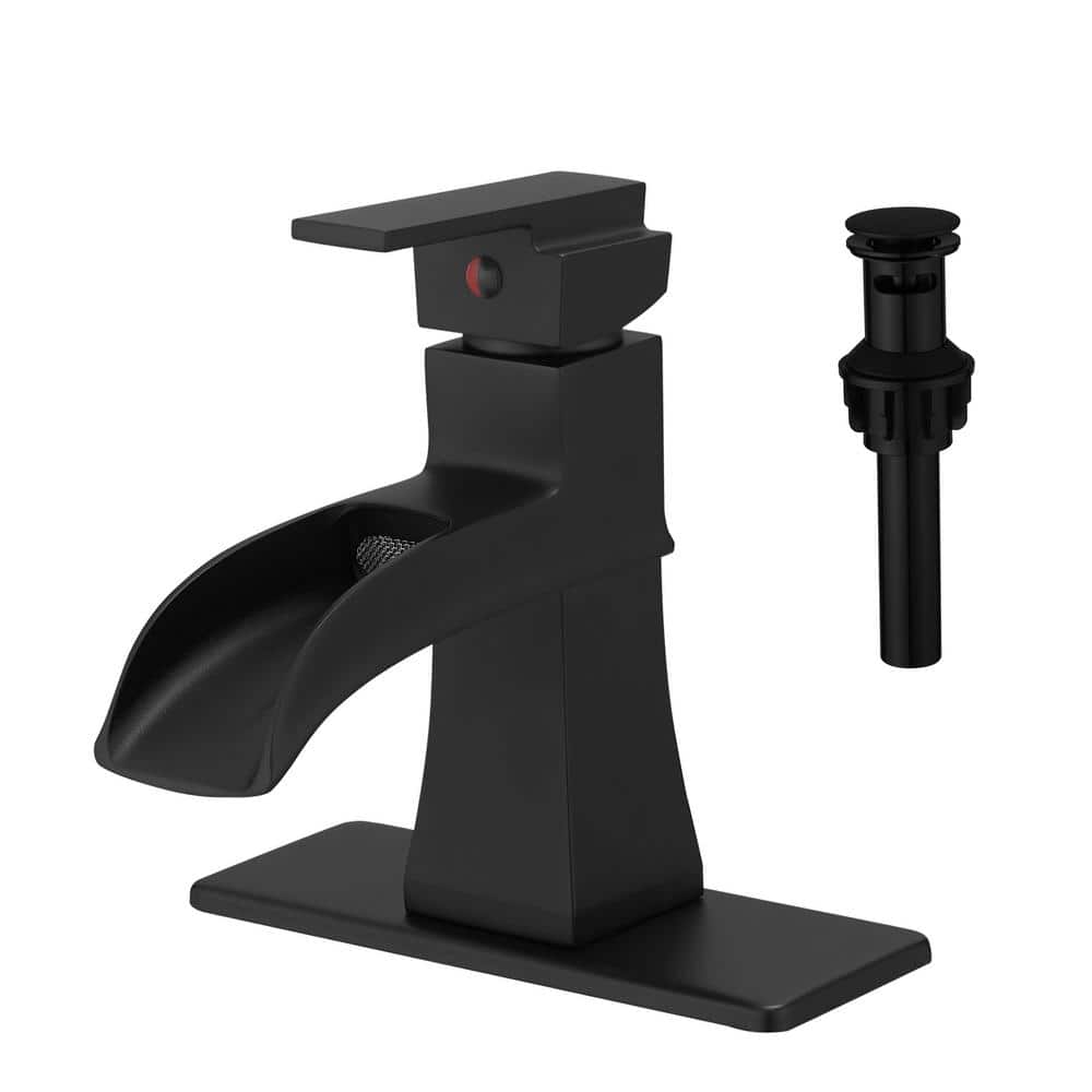  Single Handle Waterfall Vessel Sink Faucet With Drain Kit Included In Black