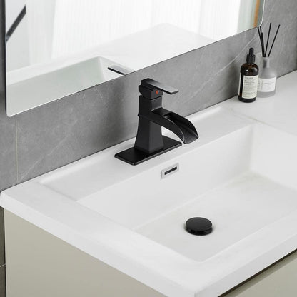  Single Handle Waterfall Vessel Sink Faucet With Drain Kit Included In Black
