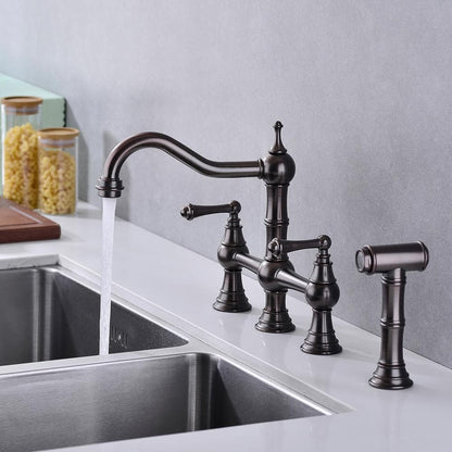  Double Handle Bridge Kitchen Faucet In VBronze