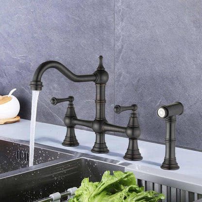 Double Handle Bridge Kitchen Faucet In VBronze