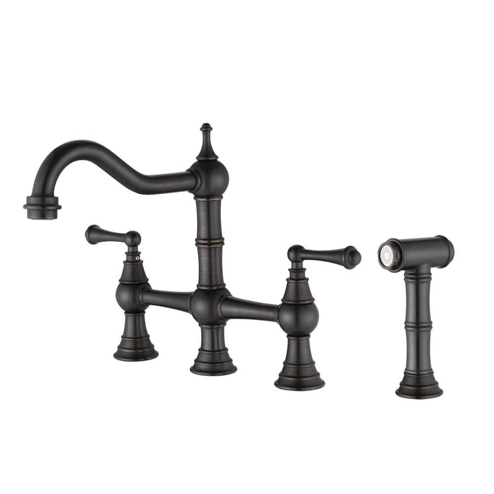  Double Handle Bridge Kitchen Faucet In VBronze