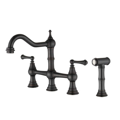 Double Handle Bridge Kitchen Faucet In VBronze