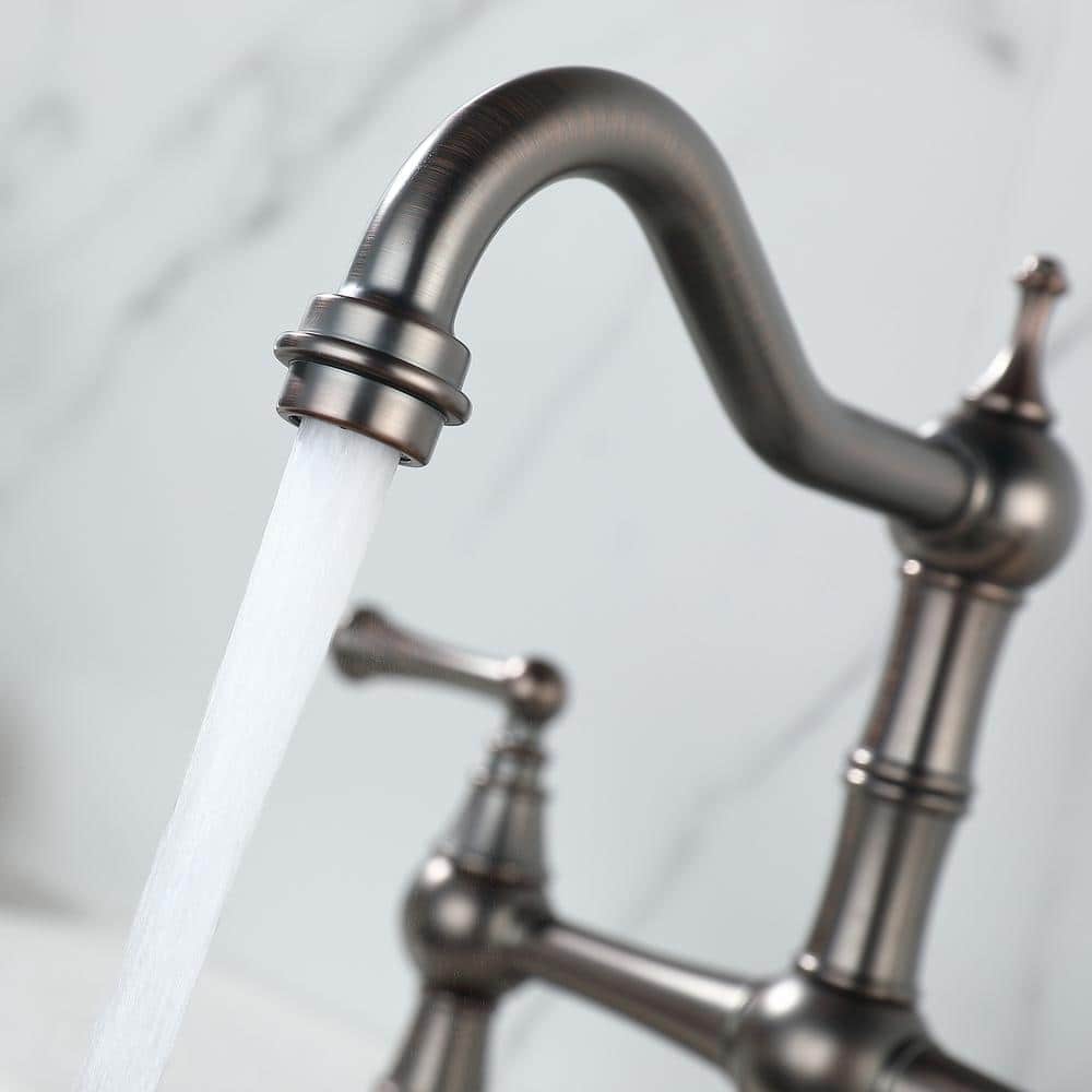  Double Handle Bridge Kitchen Faucet In VBronze