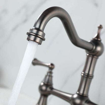  Double Handle Bridge Kitchen Faucet In VBronze