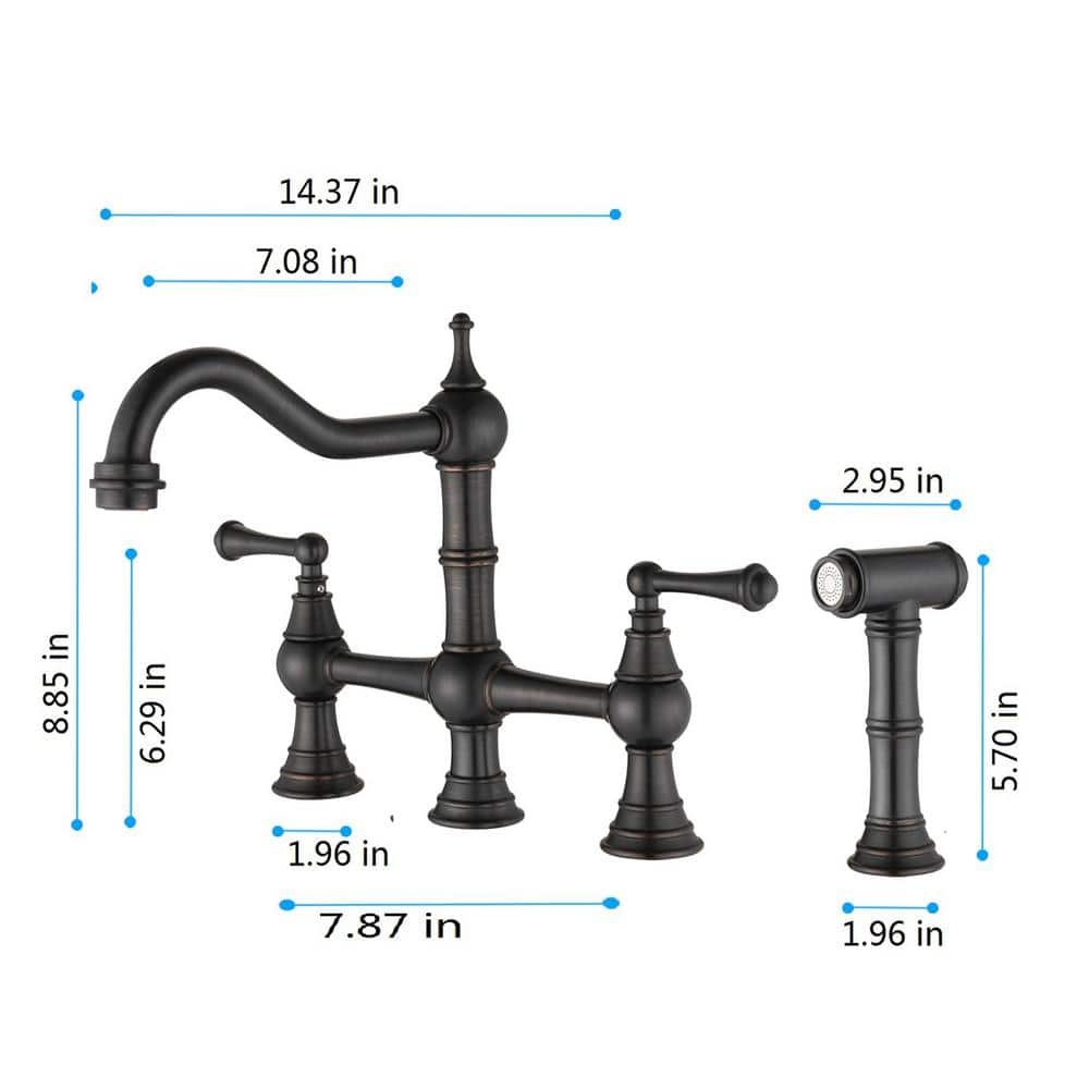  Double Handle Bridge Kitchen Faucet In VBronze