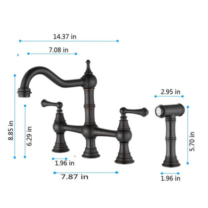  Double Handle Bridge Kitchen Faucet In VBronze