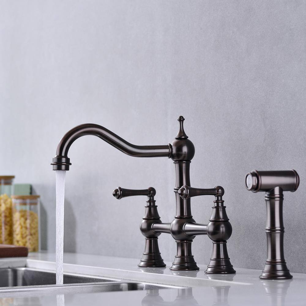  Double Handle Bridge Kitchen Faucet In VBronze