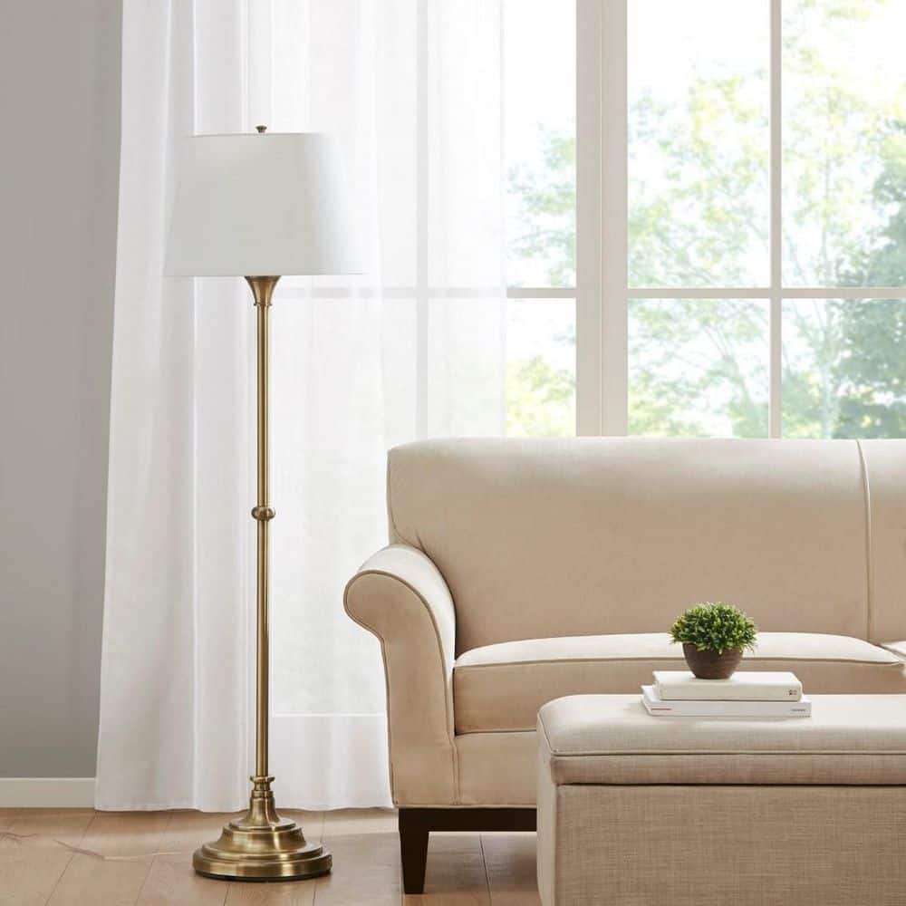  59 In. Bronze Modern 1-Light Smart 1-Way (On/Off) Standard Floor Lamp For Living Room With Fabric Drum Shade