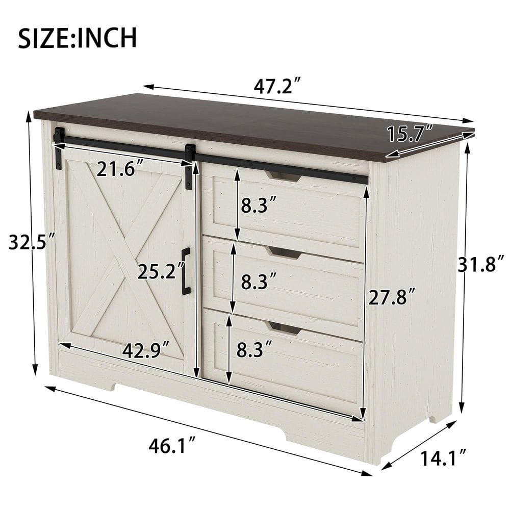  Antique BrownStorage Cabinet-Drawer Dresser With Silent Sliding Doors, Ideal For Dining, Living And Bedroom