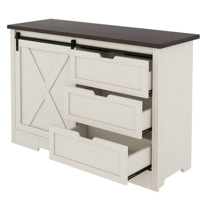  Antique BrownStorage Cabinet-Drawer Dresser With Silent Sliding Doors, Ideal For Dining, Living And Bedroom
